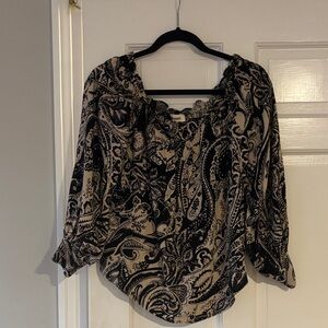 L'AGENCE Black and Cream Patterned Top